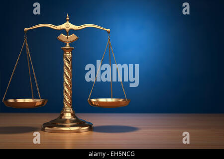 Concept of justice. Law scales on blue background. 3d Stock Photo