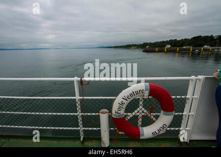 On board the ferry crossing between Greencastle in Co. Donegal and Magilligan in Co. Derry Stock Photo