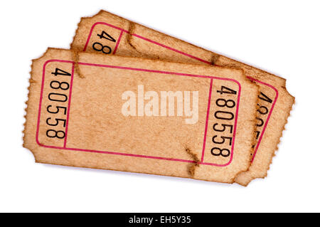 Pair blank old movie or raffle tickets isolated Stock Photo - Alamy