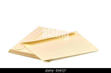 Pile of beige envelopes isolated on white Stock Photo