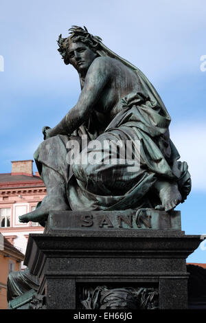 Archduke Johann Fountain, allegorical representation of the river Sann, Hauptplatz square, Graz, Styria, Austria Stock Photo