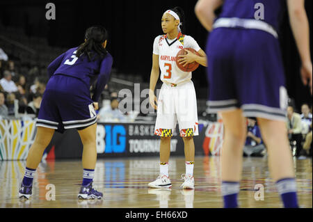 Hoffman Estates, IL, USA. 7th Mar, 2015. Maryland Terrapins guard Brene Moseley (3) holds the ball in the second half during the 2015 Big Ten Women's Basketball Tournament game between the Maryland Terrapins and the Northwestern Wildcats at the Sears Centre in Hoffman Estates, IL. Patrick Gorski/CSM/Alamy Live News Stock Photo