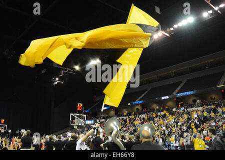 Hoffman Estates, IL, USA. 7th Mar, 2015. Iowa Hawkeyes' flag flies before the 2015 Big Ten Women's Basketball Tournament game between the Iowa Hawkeyes and the Ohio State Buckeyes at the Sears Centre in Hoffman Estates, IL. Patrick Gorski/CSM/Alamy Live News Stock Photo