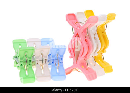 plastic clothespins isolated on white background Stock Photo
