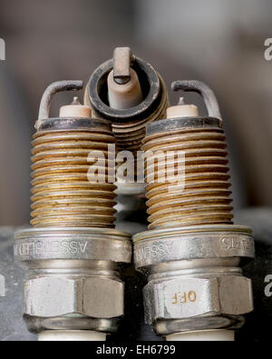 Three Spark plugs close up Stock Photo