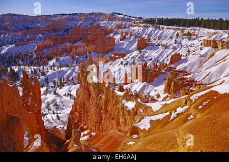 Bryce Canyon National Park during winter with snow on the hoodoos, Utah, United States. Stock Photo