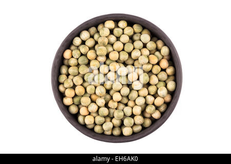 peas in a black plate isolated on white background Stock Photo