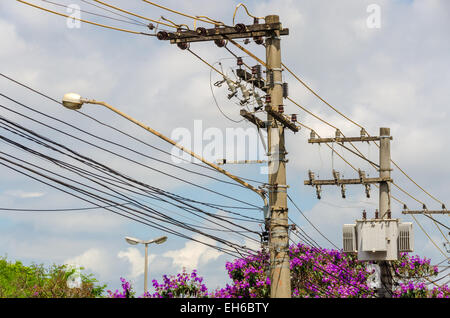 tangle of electrical wires in Sao Paulo, Brazil Stock Photo