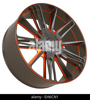 Front side view of Alloy wheel isolated over white (custom rendered) Stock Photo