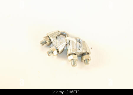 Silver cable fasteners, isolated on white background Stock Photo