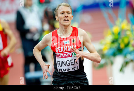 Prague, Czech Republic. 08th Mar, 2015. Prague, Czech Republic. 07th Mar, 2015. Richard Ringer of Germany in action during the men's 3000m final at the IAAF European Athletics Indoor Championships 2015 at the O2-Arena in Prague, Czech Republic, March 06, 2015. Credit:  dpa picture alliance/Alamy Live News Stock Photo