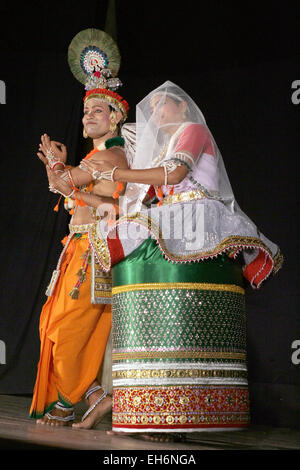 Savanabrata sircar perform Manipuri dance during Naatya tarang on April 08,2012 in Hyderabad,Ap,India. Dance since15th century. Stock Photo