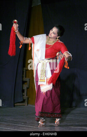 Savanabrata sircar perform Manipuri dance during Naatya tarang on April 08,2012 in Hyderabad,Ap,India. Dance since15th century. Stock Photo