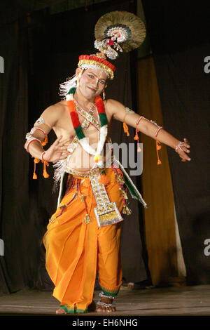 Savanabrata sircar perform Manipuri dance during Naatya tarang on April 08,2012 in Hyderabad,Ap,India. Dance since15th century. Stock Photo