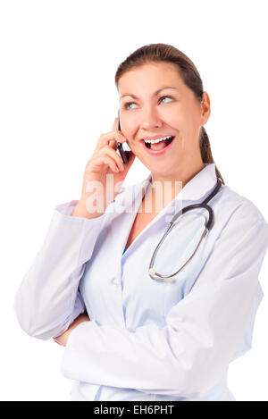 cheerful nurse talking on the phone Stock Photo