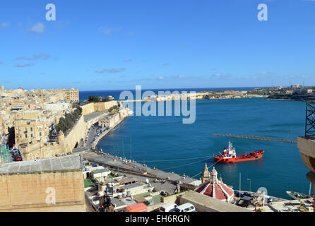 Malta, Valletta, a view of the entrance to the Grand Harbour with the island's parlament in it. Stock Photo