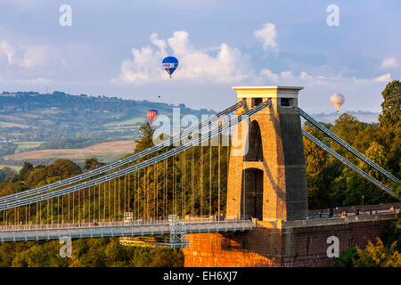 Hot air balloons over Clifton Suspension Bridge part of the Bristol International Balloon Festival 2014, England, United Kingdom Stock Photo