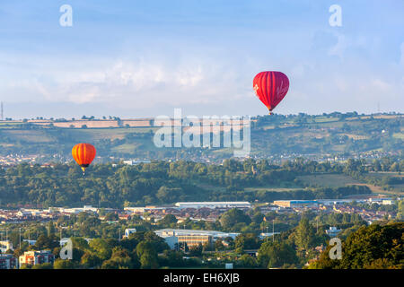 Hot air balloons over Clifton Suspension Bridge part of the Bristol International Balloon Festival 2014, England, United Kingdom Stock Photo