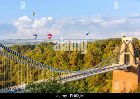 Hot air balloons over Clifton Suspension Bridge part of the Bristol International Balloon Festival 2014, England, United Kingdom Stock Photo