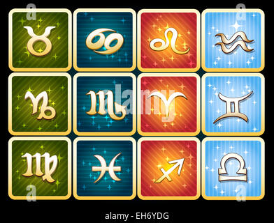 Set of  astrological signs of zodiac on the colorful star backgrounds Stock Photo