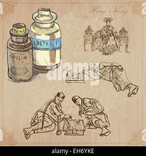 Travel: HONG KONG (set no.4) - Collection of an hand drawn vector illustrations. Each drawing comprise three layers of lines, th Stock Vector