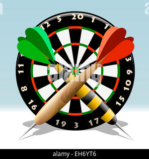 Illustration of dartboard and two darts drawn in cartoon style Stock Photo
