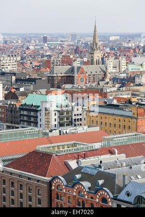 View on the center of Antwerp, with the Church of Saint Anthony  at the Paardenmarkt, the university quarters in Antwerp, Stock Photo