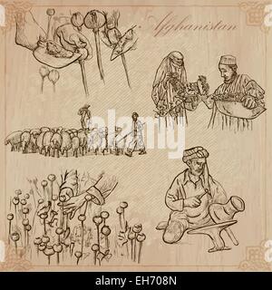 Traveling series: AFGHANISTAN (set no.1)  - Collection of an hand drawn vector illustrations. Each drawing comprise three layers Stock Vector