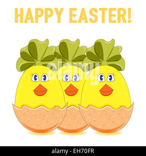 Easter chicks in the shell with a bow Stock Photo