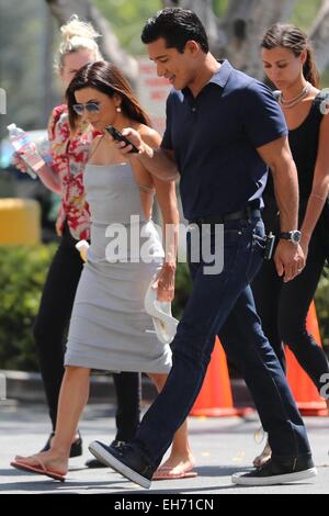 Eva Longoria appears on 'Extra' Featuring: Eva Longoria,Mario Lopez Where: Los Angeles, California, United States When: 03 Sep 2014 Stock Photo