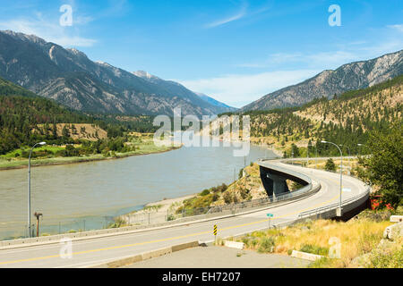 The Lytton-Lilloouet Highway (Hwy 12) crosses the Thompson River where it merges with the Fraser River near Lytton, BC, Canada Stock Photo