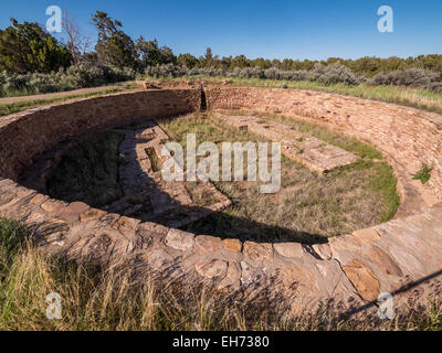 Great Kiva, Lowry Pueblo, Canyons of the Ancients National Monument, Colorado. Stock Photo