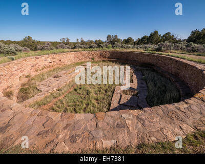 Great Kiva, Lowry Pueblo, Canyons of the Ancients National Monument, Colorado. Stock Photo