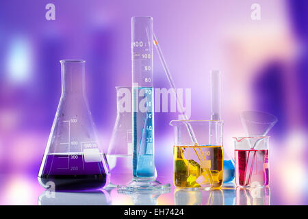Laboratory tubes with colored liquids inside Stock Photo