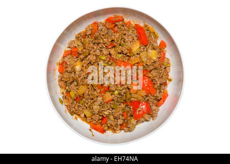 Picture of a mixed dish with minced meat, paprika, spring onions, and onions Stock Photo