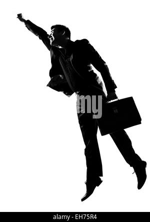 silhouette caucasian business man  expressing winning enenrgy winner happy success  full length on studio isolated white background Stock Photo
