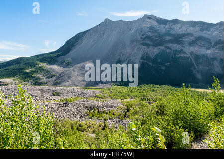 Site of the Frank Slide, a rockslide that destroyed part of Frank, Canada, 29 April 1903.  Crowsnest Pass, Alberta. Stock Photo