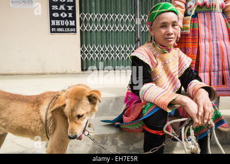 Dog traded at Bac Ha Sunday Market famed for buffalo selling near Lao Cai, and Sa Pa,Sapa, hill tribe, town, Vietnam,dog,selling,buying,animal,trade, Stock Photo