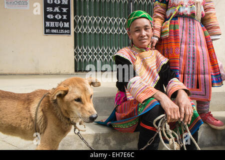 Dog traded at Bac Ha Sunday Market famed for buffalo selling near Lao Cai, and Sa Pa,Sapa, hill tribe, town, Vietnam,dog,selling,buying,animal,trade, Stock Photo