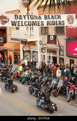 Daytona Beach, FL, USA. 8th Mar, 2015. Bikers ride down Main Street during the 74th Annual Daytona Bike Week March 8, 2015 in Daytona Beach, Florida. More than 500,000 bikers and spectators gather for the week long event, the largest motorcycle rally in America. Credit:  Richard Ellis/ZUMA Wire/Alamy Live News Stock Photo
