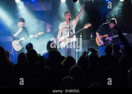 Berlin, Germany. 06th Mar, 2015. Guitarist Seton Daunt (L-R), drummer Pete Wilhoit, bassist and singer Joe Sumner and guitarist Okke Punt of the band 'Fiction Plane' perform at Comet Club in Berlin, Germany, 06 March 2015. Sumner is the son of musician Sting. Photo: Matthias Balk/dpa/Alamy Live News Stock Photo