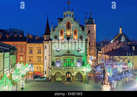 Poland, Podkarpackie, Rzeszow, Town hall on main square at night Stock ...