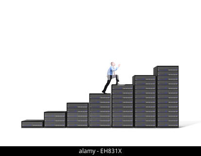 businessman and server stair 3d background Stock Photo