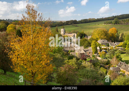 Village in autumn, Naunton, Cotswolds, Gloucestershire, England, United Kingdom, Europe Stock Photo