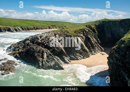 Beautiful beach called Porth Joke near Newquay in Cornwall. A bright and sunny spring day. Stock Photo