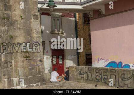 Porto, Ribeira tags on wall Stock Photo