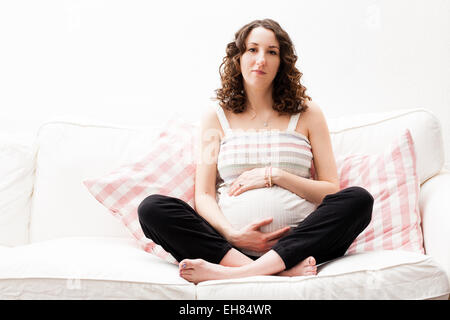 39 year old full term pregnant woman. Stock Photo
