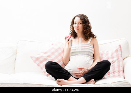 39 year old full term pregnant woman. Stock Photo