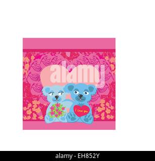Cute teddy bears with flowers and heart balloons illustration, isolated ...