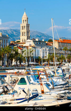 St. Domnius Cathedral Bell Tower and picturesque harbour, Stari Grad (Old Town), Split, Central Dalmatia, Croatia, Europe Stock Photo